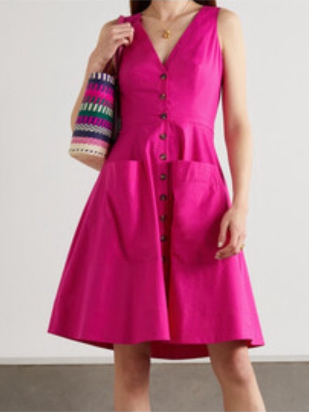 SALONI Zoe Cutout Poplin Button Dress Women’s US 2 Pink Stretch Cotton Blend
